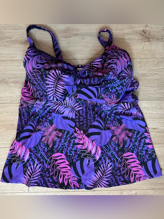 Swimsuits For All Other - Swimsuits For All Purple & Hot Pink Tropical Tankini Swim top Bra 44DD